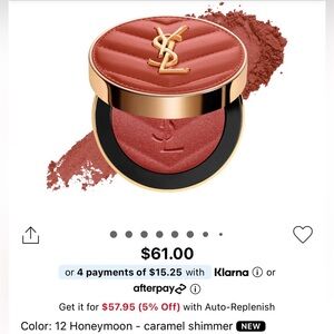 NWT YSL Make Me Blush 24H Buildable Powder Blush, 12 Honeymoon